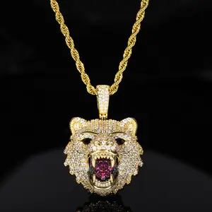 Brand New Roaring Bear Pendant: A Dazzling, Crystal-Encrusted Bear Head Necklace. Featuring a Trendy, Edgy Style Suitable for Both Men and Women—The Ultimate Choice for Hip-Hop Jewelry Enthusiasts.
