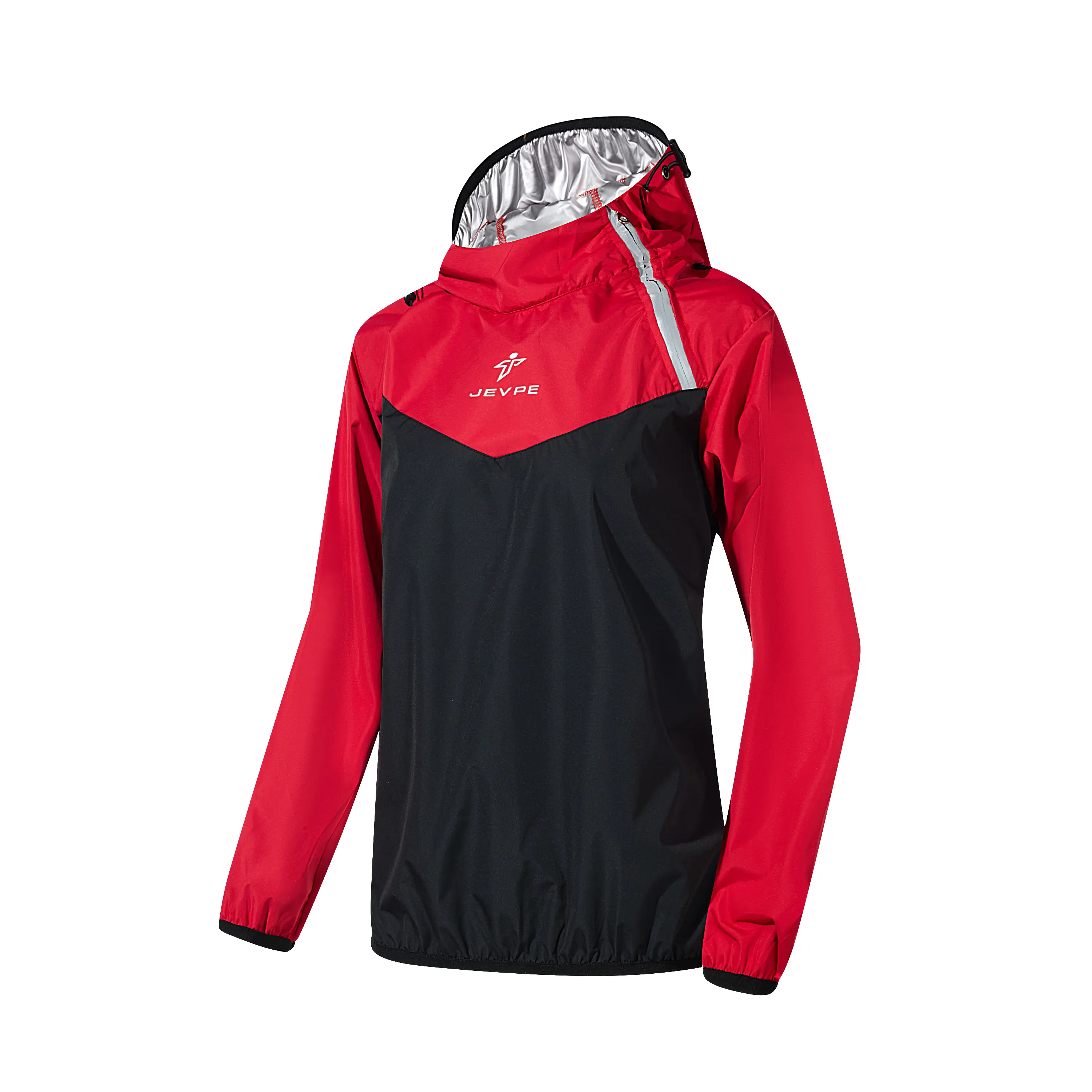 JEVPE JEVPE Men Hooded Sauna Sweat Jacket Silver Inner Retention Windproof Zipper Vent Workout Coat For Gym Jogging Boxing Training