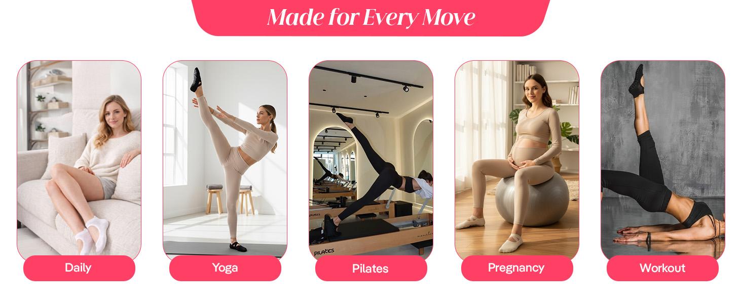 3 Pairs Non-Slip Yoga Socks for Women with Grips & Cutout Design | Anti-Skid Pilates, Barre, Ballet & Home Workout Socks | Breathable Cotton Hospital Grip Socks