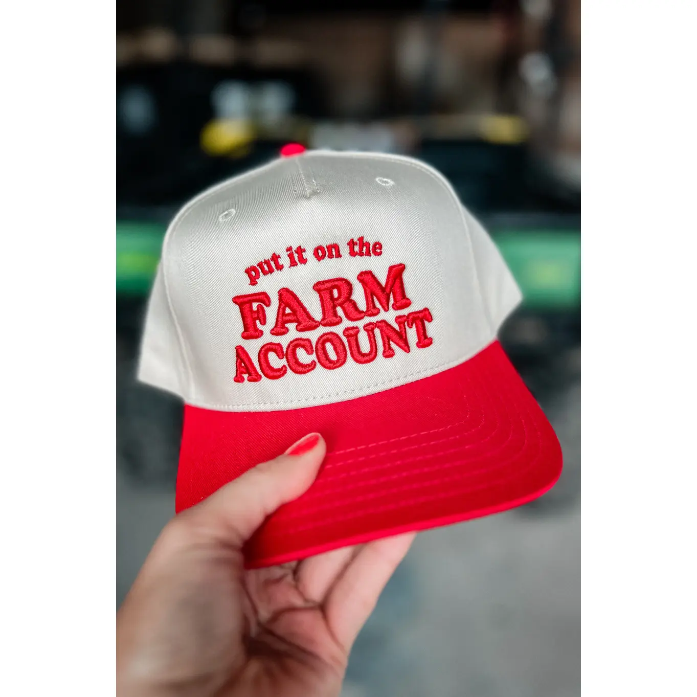 Put It On The Farm Account Trucker Hat in Red/Natural