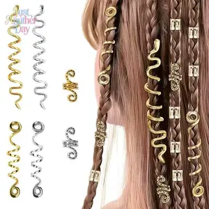 Celtic Viking Snake Spiral Hair Clips, Metal Braids Hair Accessories, Vintage Gold Silver Dreadlocks Beads for Women Men, Punk Boho Hair Jewelry for Festival Cosplay