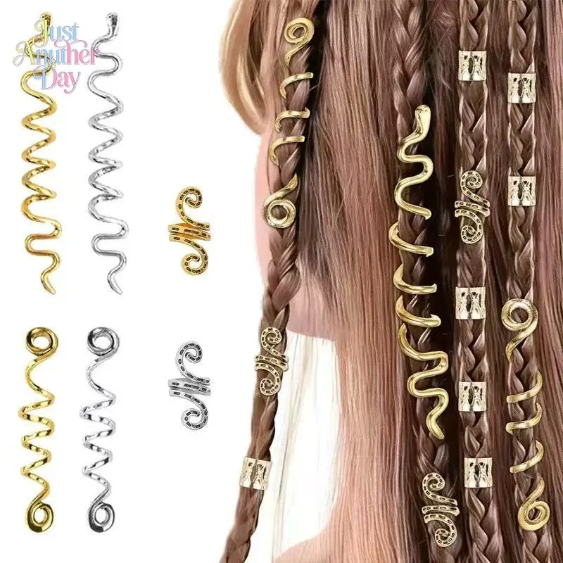 Celtic Viking Snake Spiral Hair Clips, Metal Braids Hair Accessories, Vintage Gold Silver Dreadlocks Beads for Women Men, Punk Boho Hair Jewelry for Festival Cosplay