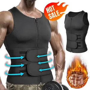 Men's Sauna Suit, Waist Trainer Sauna Sweat Vest,Tummy Control  Compression Neoprene Waist Trainer Vest Zipper Body Shaper with Adjustable Tank Top,Double Belt Sweat Shirt Corset Top