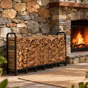 8ft Firewood Log Rack Outdoor Heavy Duty, Adjustable Fire Wood Rack with 2 Lock Rings, Indoor Outdoor Log Holder, Heavy Duty Firewood Holder, Holds Up to 660 LB