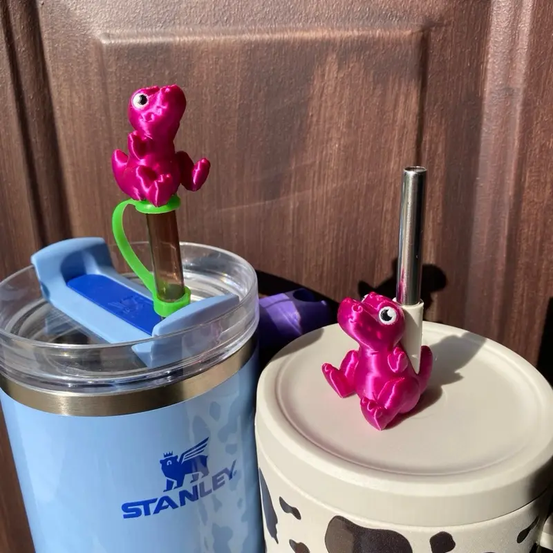 Silk Magenta Trex Straw Toppers and Charms for Stanley Tumbers & 9.5mm Straws with Durable PLA Design - Stylish, Beverage