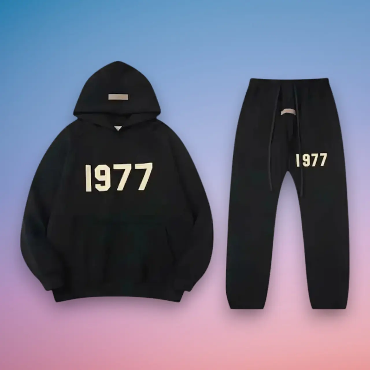 1977 Essential Hoodie & Joggers Set, Matching Sweatshirt Pants, Unisex Streetwear Tracksuit, Cozy Loungewear, Casual Couple Outfit Gift