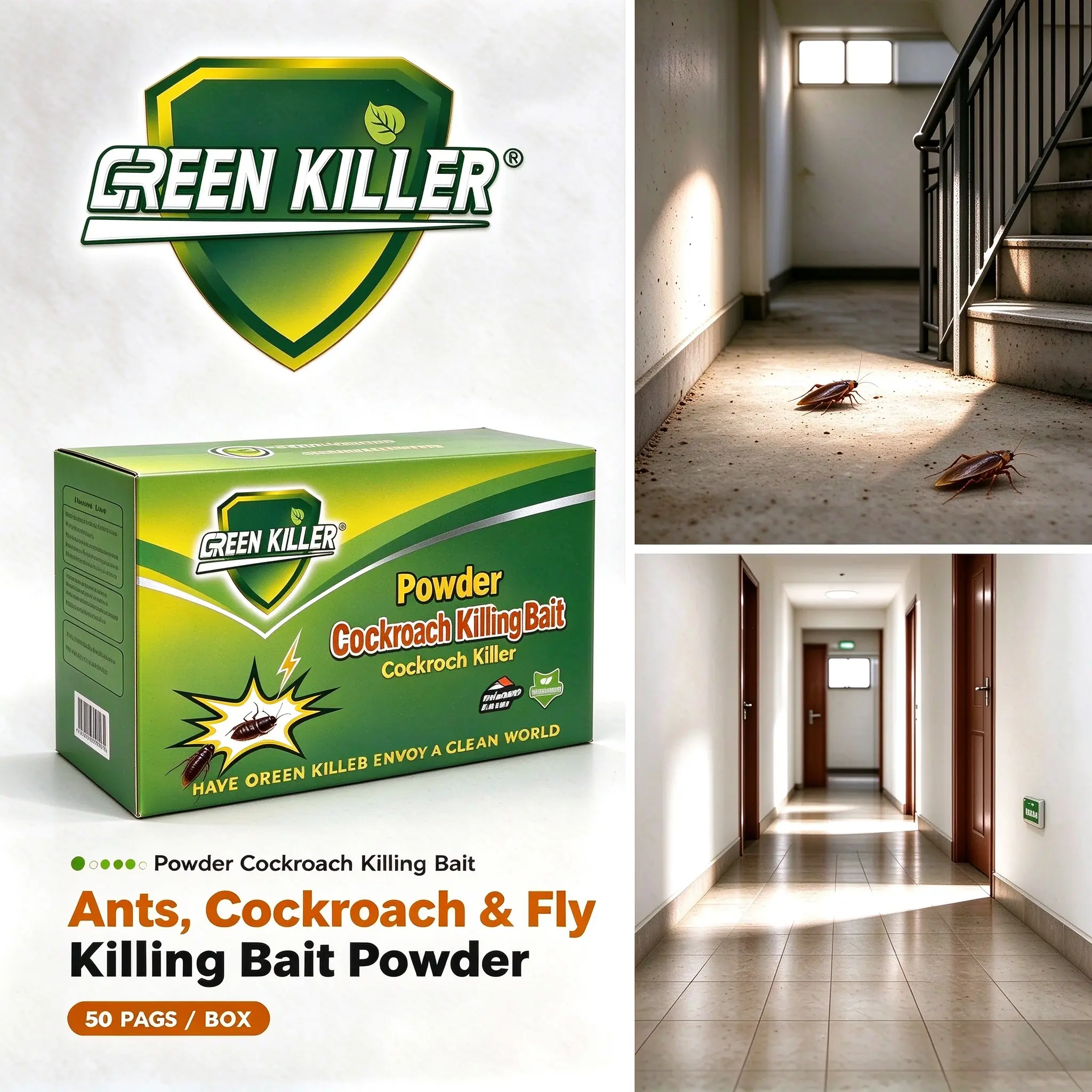 50 Pack Cockroach Killer Powder - Fast Acting Roach Bait Packets for Indoor Kitchen, Home & Cabinets, Heavy Duty Pest Control
