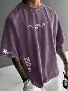 Men's Vintage Washed T-Shirt, Simple Letter Print, Retro American Street Style, Summer Fitted Tee, Moderate Fabric, H Type Silhouette