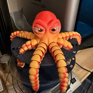 Angry Articulated Octopus Toon 3D Original Poseable Fidget Toy with Flexible Tentacles and Expressive Eyes for Stress Relief