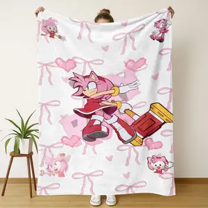 Cartoon Amy Rose Theme, Soft Polyester Fiber, All-Season Warmth, Lightweight Multi-Purpose Throw for Sofa Bed Car Gift Idea, Cartoon Pattern Blanket