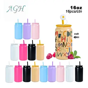 AGH US NEW 2026 Spring 15/16OZ Sublimation matte macaron 7-colors mixed 304 stainless steel juice can Storage jar 16pcs