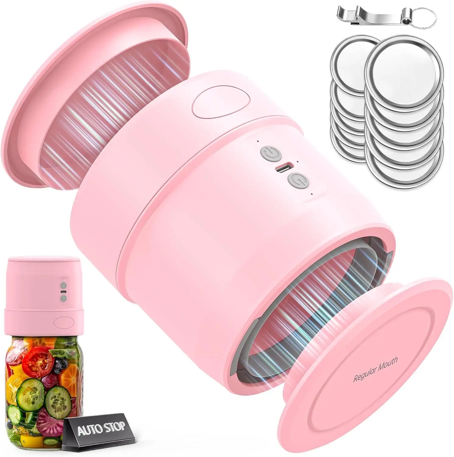 Dual-Head Auto-Stop Canning Kit with Dust Cover, 5×Wide Mouth & 5×Regular Mason Lids for Food Storage Vacuum - Mason Jar Sealer