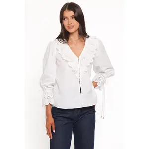 Aelwen Ruffle Blouse - White Embroidery