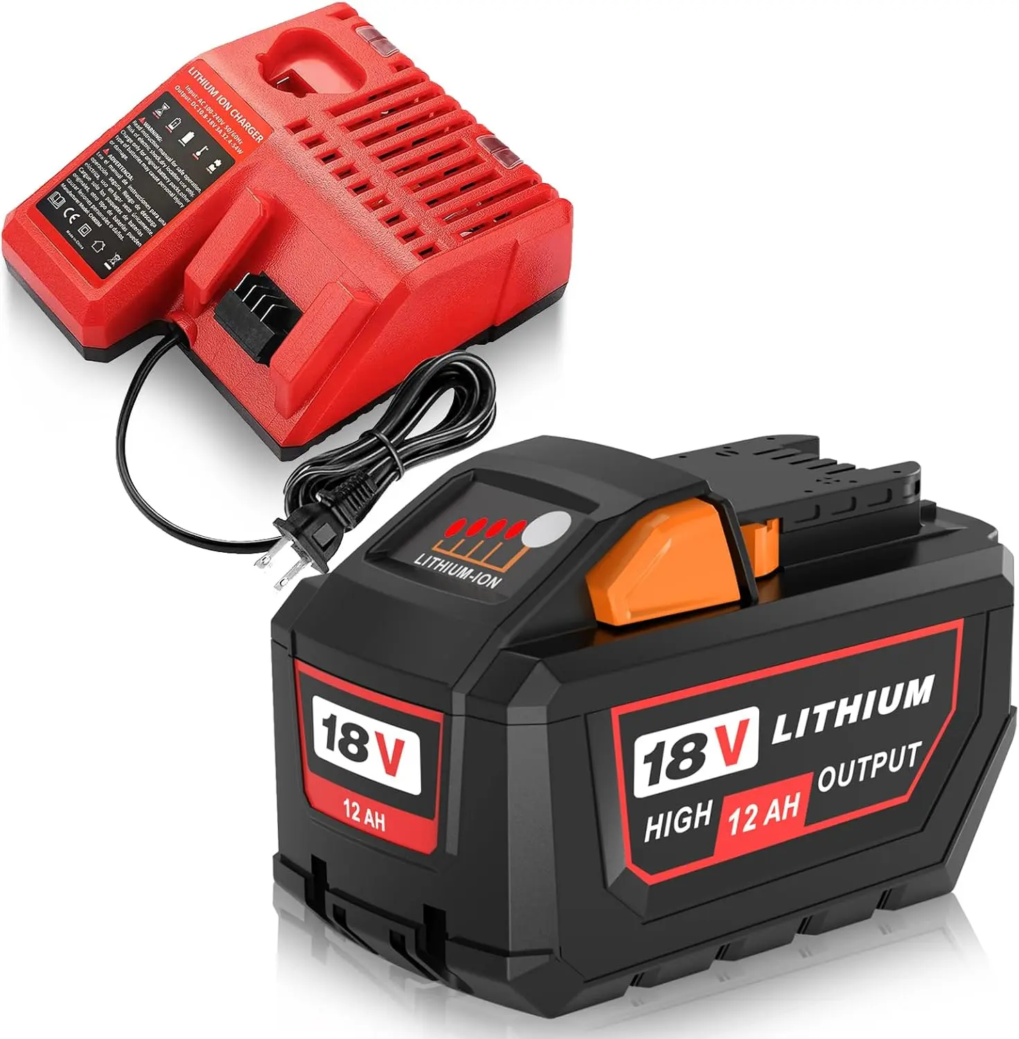 18V Lithium Ion High Output Cordless Tool Battery & Charger Replacement for Milwaukee 48-11-1815, 48-11-1850 & More, 12000mAh Capacity, Lithium Ion Battery, High Output Battery