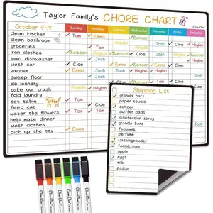 Magnetic Dry Erase Chore Chart, 14.5"x11", for Kids, Teens and Adults, with 6.5"x8.5" List Board for Fridge, 6 Extra Fine Point Markers Included, Shipped Flat