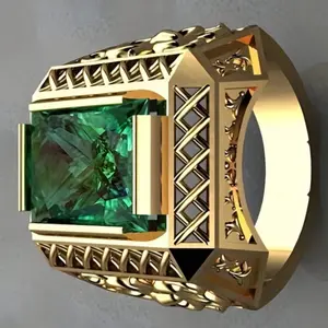 Luxury Square Cubic Zirconia 10k Gold Ring for Men