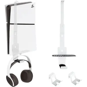 Ps5 Wall Mount Stand Steel Protection Cooling Design with 2 Handle Racks and Headset Holder Fits All Ps5 Models Slim Pro Original