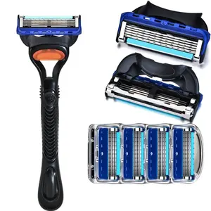 Men's High-Quality Smooth Five-Layer Manual Shaver Razors, Stainless Steel Blades, 1 Handle + 8-48 Replacement Heads, Universal Handle Daily