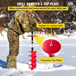 VEVOR Ice Drill Auger, TikTokShopBlackFriday, 6\" Diameter Nylon Ice Auger, 39\" Length Ice Auger Bit,Auger Drill with 11.8\" Extension Rod,Auger Bit with Drill Adapter,Top Plate & Blade Guard for Ice Fishing Ice Burrowing