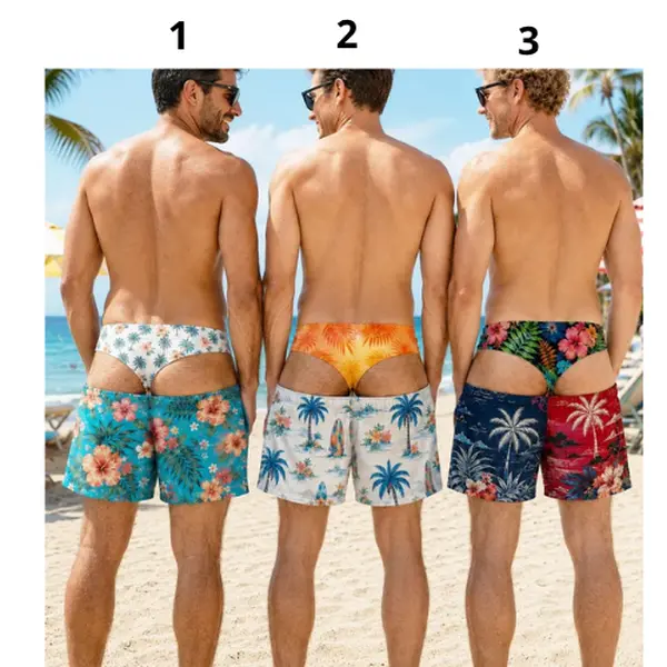Custom Funny Mens Swim Trunks, Fake Underwear Beach Shorts, Personalized Gag Gift For Him, Fake Butt Bachelor Party Novelty Swimwear Floral