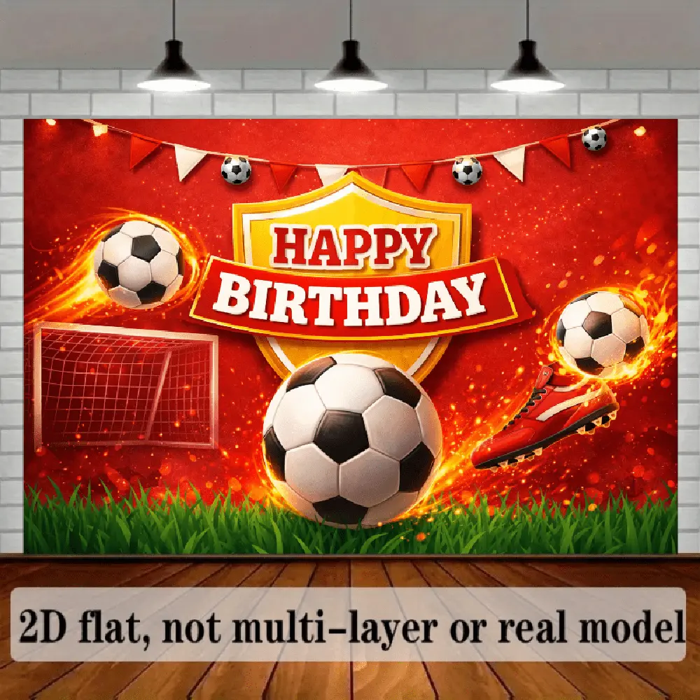 2D Flat Polyester Sports Soccer Theme Happy Birthday Photography Backdrop - HD Digital printing, Soft, Lightweight, Foldable Unisex Indoor Cloth for Birthday Party, Photo Booth Decor, Flat 2D, Banners