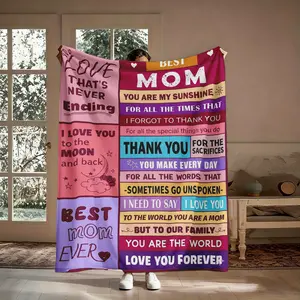 Mother's Day Flannel Blanket, To The Best Mom Ever Patchwork Letter Soft Throw, Cozy For Sofa Bed, Gift For Mom From Daughter Son, Sentimental Keepsake Decor