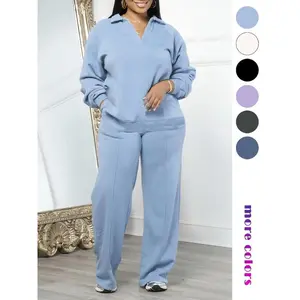 Women's Solid Long Sleeve Sweatshirt and Drawstring Pants Set, Casual Cozy Two-Piece Outfit for Daily Wear and Outdoor Activities, All-Season Loungewear Tracksuit