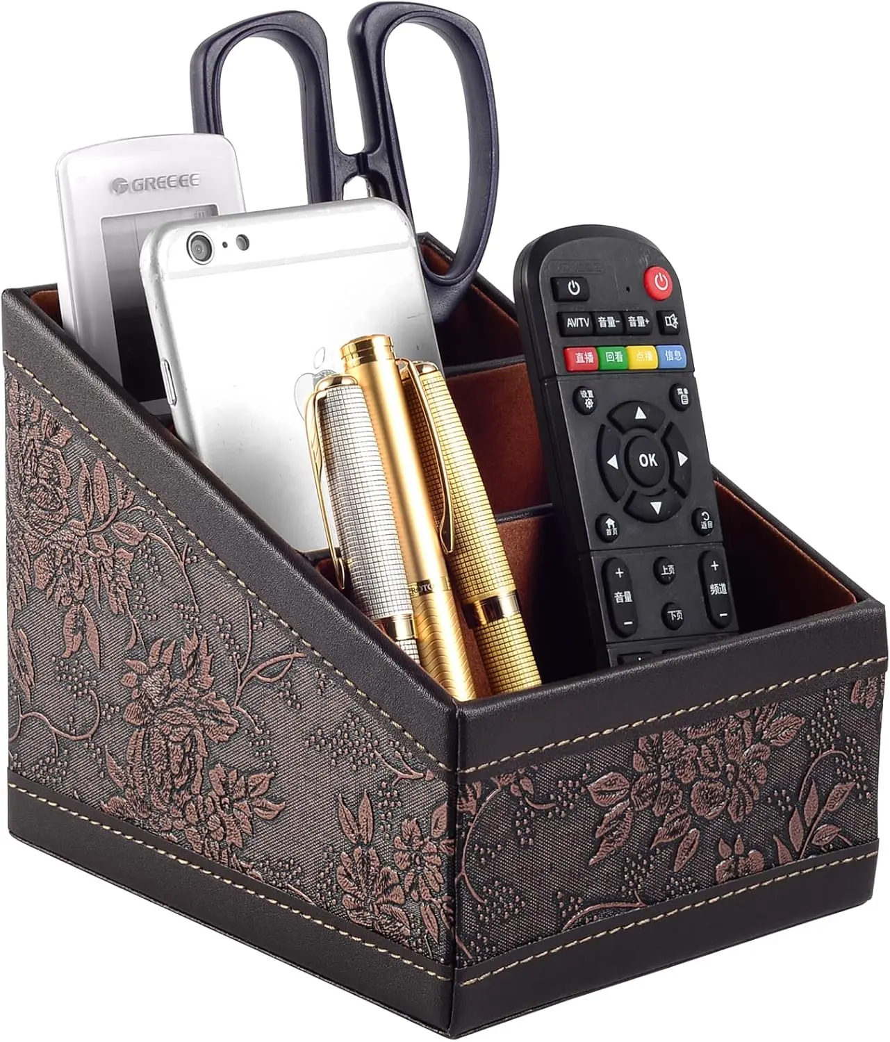 PU Leather TV Remote Control Holder with 3 Compartments,Nightstand Caddy Organizer,Storage Rack,Storage Box,Media Accessory Storage,Desk Organizers (Brown (Retro))