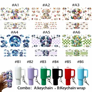 Six-In-One Creative DIY Handmade Set, DIY Kits, Includes Mini Travel Cup Keychains, Keychain Wrap & UV DTF Dog Pattern Transfer Stickers, Perfect Gift Box