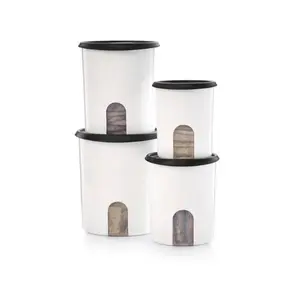 One Touch Canister Reminder Set - 4 Piece Airtight Seal Food Storage Containers with Transparent Viewing Windows for Everyday Use Round Kitchen Storage, Junior: 5¼ cups  Small: 8½ cups  Medium: 12½ cups  Large: 18 cups