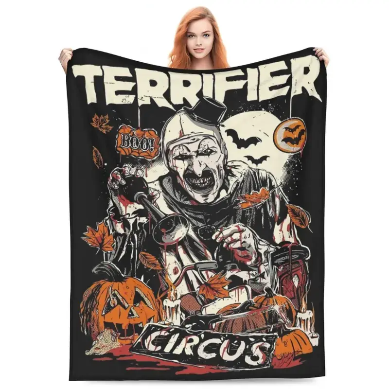Terrifier Art The Clown Soft Blanket Throw Flannel Printed Decorative Fleece Textile Portable Lightweight Bedding Sofa Couch Horror Themed Decor Decorative Blankets Air Conditioning Summer Dorm Back to School Room Bedroom Halloween Gift