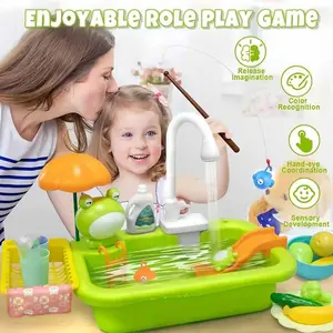 Kids Kitchen Sink Toys Electric Dishwasher Playing Toy With Running Water Pretend Play Food Fishing Toy Role Playing Girls Gift, Water Play Table for Kids, Fishing,  Slide Track, Outdoor Sensory Table, Summer Beach Toy, Best Gift for Boys &  for Children