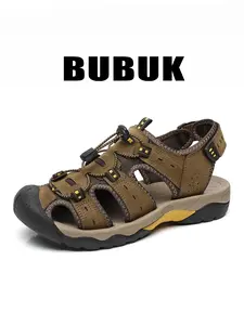 BUBUK Men's Bubuk Leather Toe Protector Sandals, Outdoor Hiking Anti-Slip Soft Sole Shoes, Breathable Driving Shoes, Comfortable Footwear