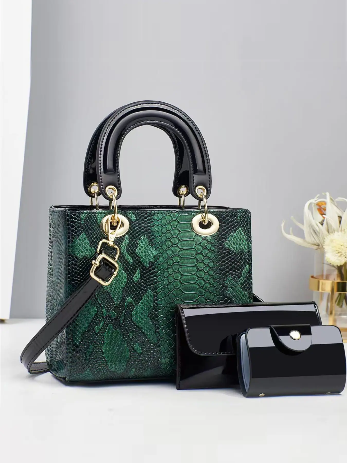 3-Piece Alligator Print Fashion Retro Crossbody Bag Set, Large Capacity Multi-Layer Shoulder & Handbag, Stylish Gift for Women