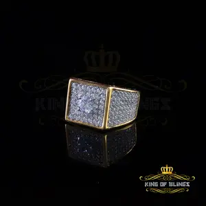 King Of Bling's 9.50ct Cubic Zirconia Yellow Silver Square Men's Adjustable Ring From SZ 9 to 11