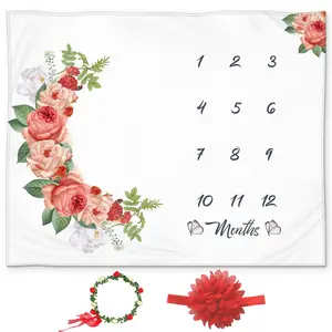 Kemina Blankets Rose Garden Baby Milestone Blanket 50x40 Inches Soft Fleece with Elegant Floral Design for Baby Girls