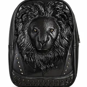 Unisex king of All Kings Black Large Gothic Lion Head Backpack - 3D Luxury Animal Figure, Beasts Graphic, Studded, Lightweight Multifunctional 3D Backpack for School, Adult Gifts, SKU:3087, Beasts Graphic Backpacks, 3D Backpacks