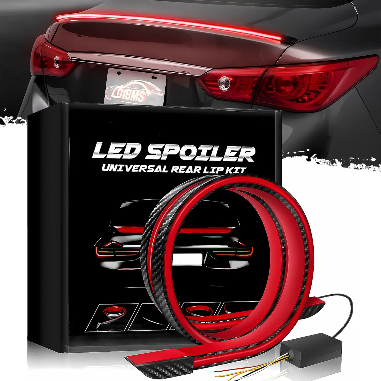 DIBMS Carbon Fiber Light Up Car Spoiler Universal Exterior Rear Roof Spoiler Tail Wing Splitter with LED Strip Lights for Enhanced Visibility and Safe