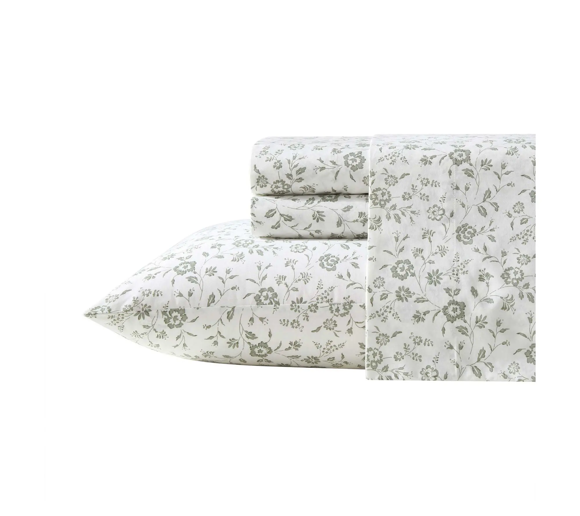 Laura Ashley Miranda Green Cotton Percale Full Sheet Set