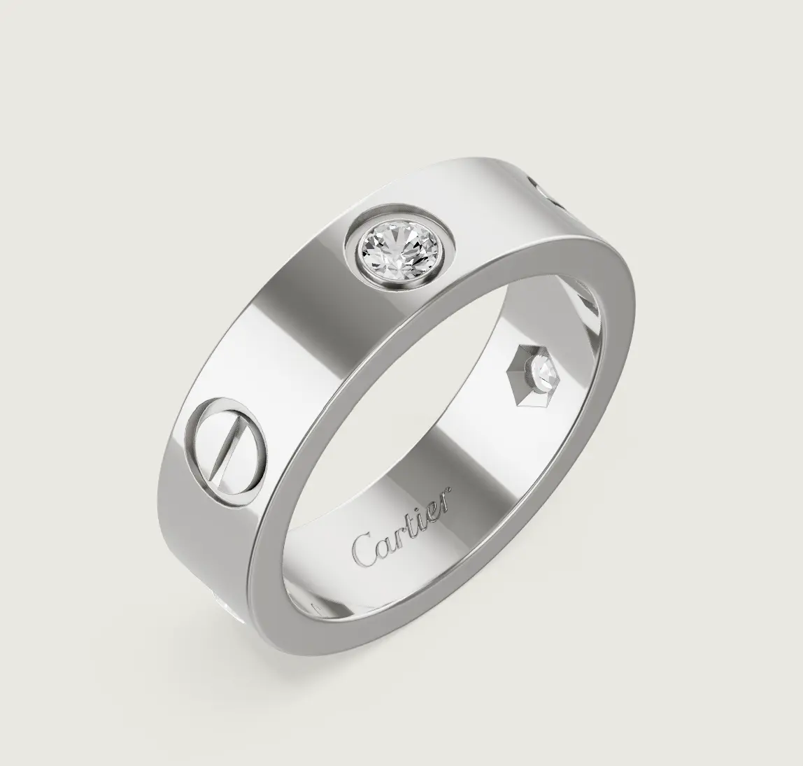 Pre-owned Cartier, LOVE ring with 3 dias classic model, white/rose/yellow gold