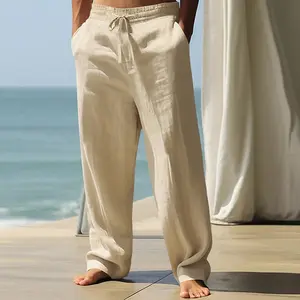 Men's Breathable Linen Pants – Lightweight Casual Summer Beach Trousers – Relaxed Fit Cotton Linen Straight-Leg Pants with Drawstring Waist for Vacation & Yoga,summervibes