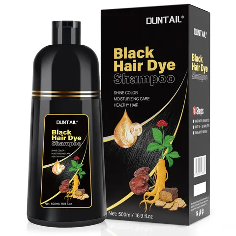 DUNTAIL 3 in 1 Hair Dye Shampoo,Hair Color Shampoo with Herbal Ingredients,Contains Ginseng Extract,Natural Haircoloring,Plant Haircare, black hairdye