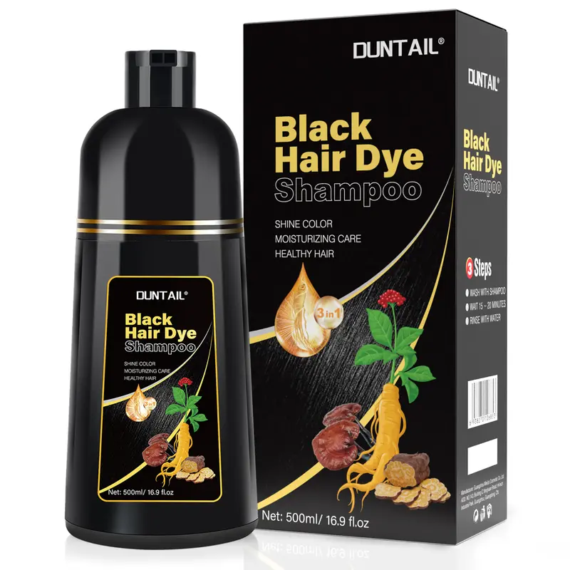 DUNTAIL 3 in 1 Hair Dye Shampoo,Hair Color Shampoo with Herbal Ingredients,Contains Ginseng Extract,Natural Haircoloring,Plant Haircare, black hairdye