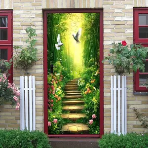 2pcs   Bamboo Forest Pathway Wall Sticker with Sunlight and Flying Doves Self Adhesive Mural for Living Room Bedroom Corridor Bamboo Pathway Wall Sticker