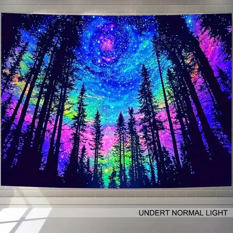 2D/ Flat, 1pc, Polyester UV Black Light Neon for galaxy Forest Fashion Art Fluorescent Tapestry Banner for Game Room, 78.74X59.06 Inches (200x150cm), Dorm Living Room Bedroom Office Balcony Decorations, Suitable for Indoor Outdoor Home