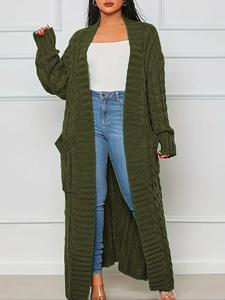 【plus size】 solid color textured fabric pocket drop shoulder long cardigan, casual style long sleeve open front knitwear for fall & winter, women's plus clothing for daily wear