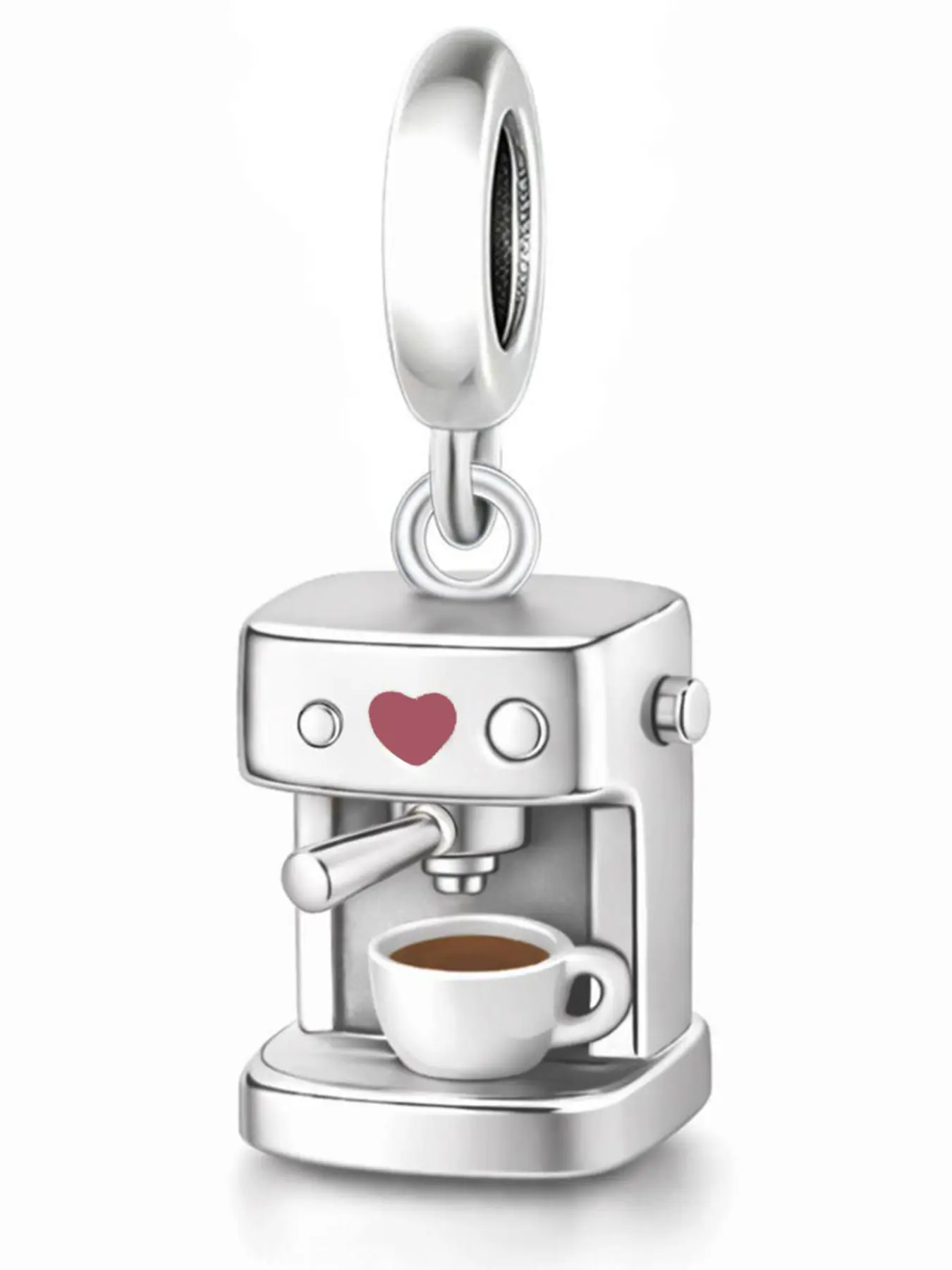 Copper Plated Coffee Machine Charm, Heart Pattern, Cute Casual Design, All Seasons, Perfect Gift for Friends, Elegant and Versatile