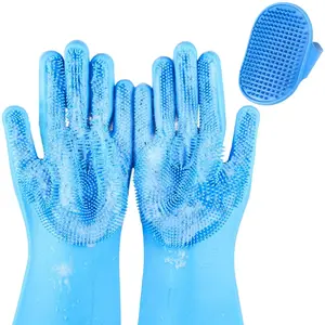 Pet Grooming Gloves and Bath Brush Set, 2-in-1 Dog Washing Mitts for Cats & Pets, Reusable Massage Gloves for Shedding and Cleaning, Soft Bristle Brush for Bathing and Grooming spray function extra-long handle cat  comb dog brush pet solutions