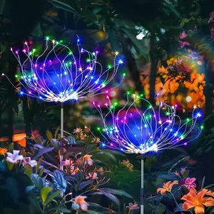 Solar Garden Lights Solar Lights Outdoor Decor Lights DIY Dimmable Multi-Color Artificial Tree Solar LED Fireworks Stake Lights Auto ON-Off for Garden Pathway Christmas Halloween 2-P