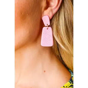 Pink Rectangle Geometric Dangle Earrings